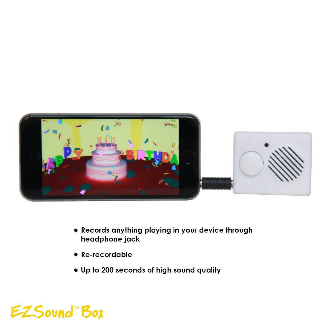 EZSound Box - Front Play Button for Personal Messages, Favorite Tunes, Stuffed Toys, Science Projects, Hobbies, Craft Projects, Talking Displays, etc - 200 seconds - Rerecordable thru Audio Port