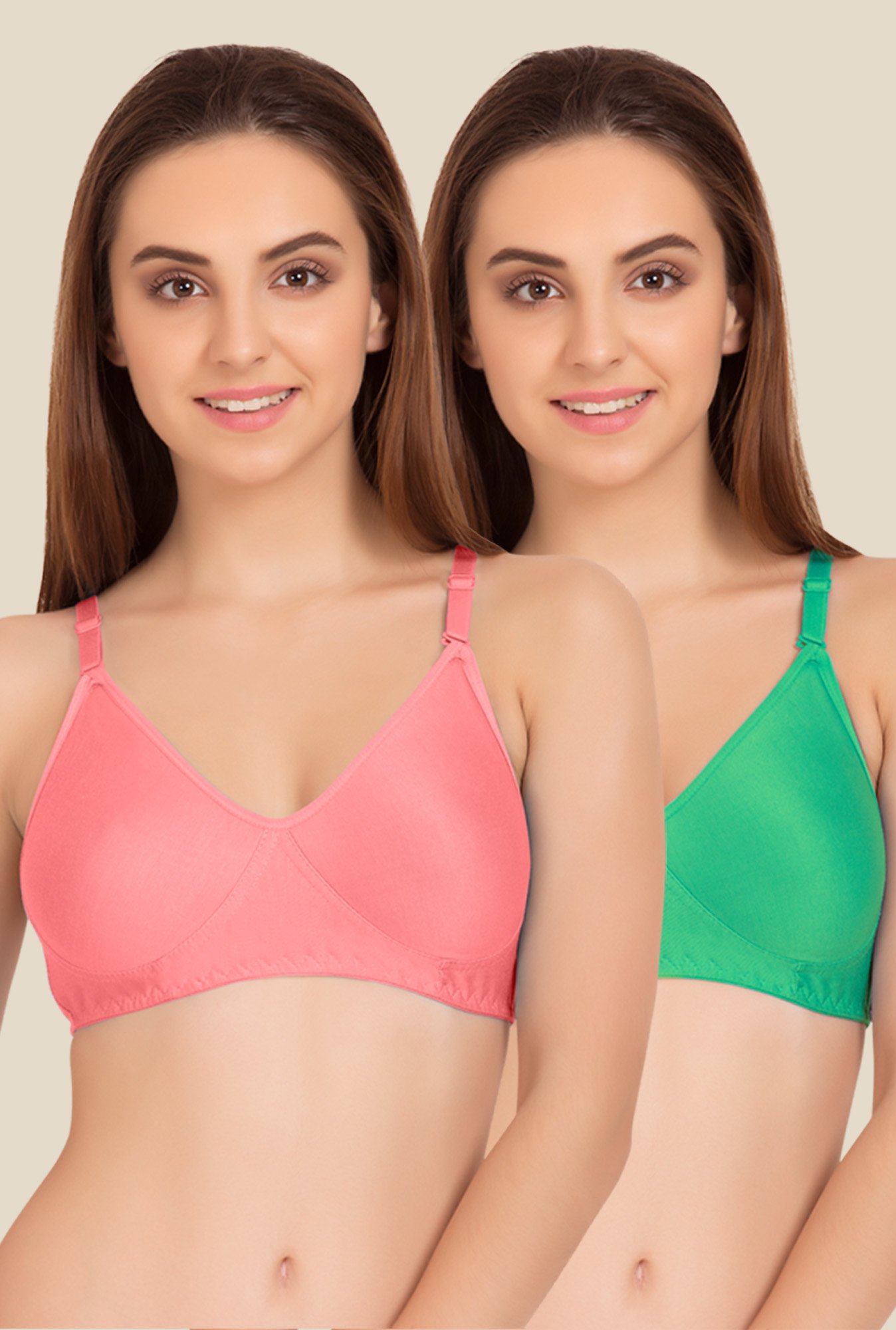 Tweens Peach & Green Non Padded Bra (Pack Of 2)