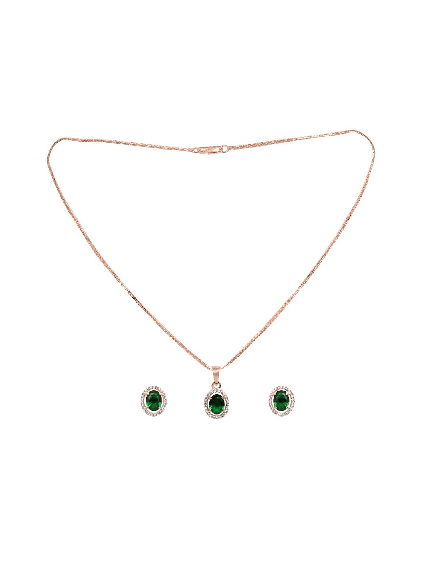Saraf RS Jewellery Emarald Green AD Solitaire pendant Locket Set with Earrings and Chain