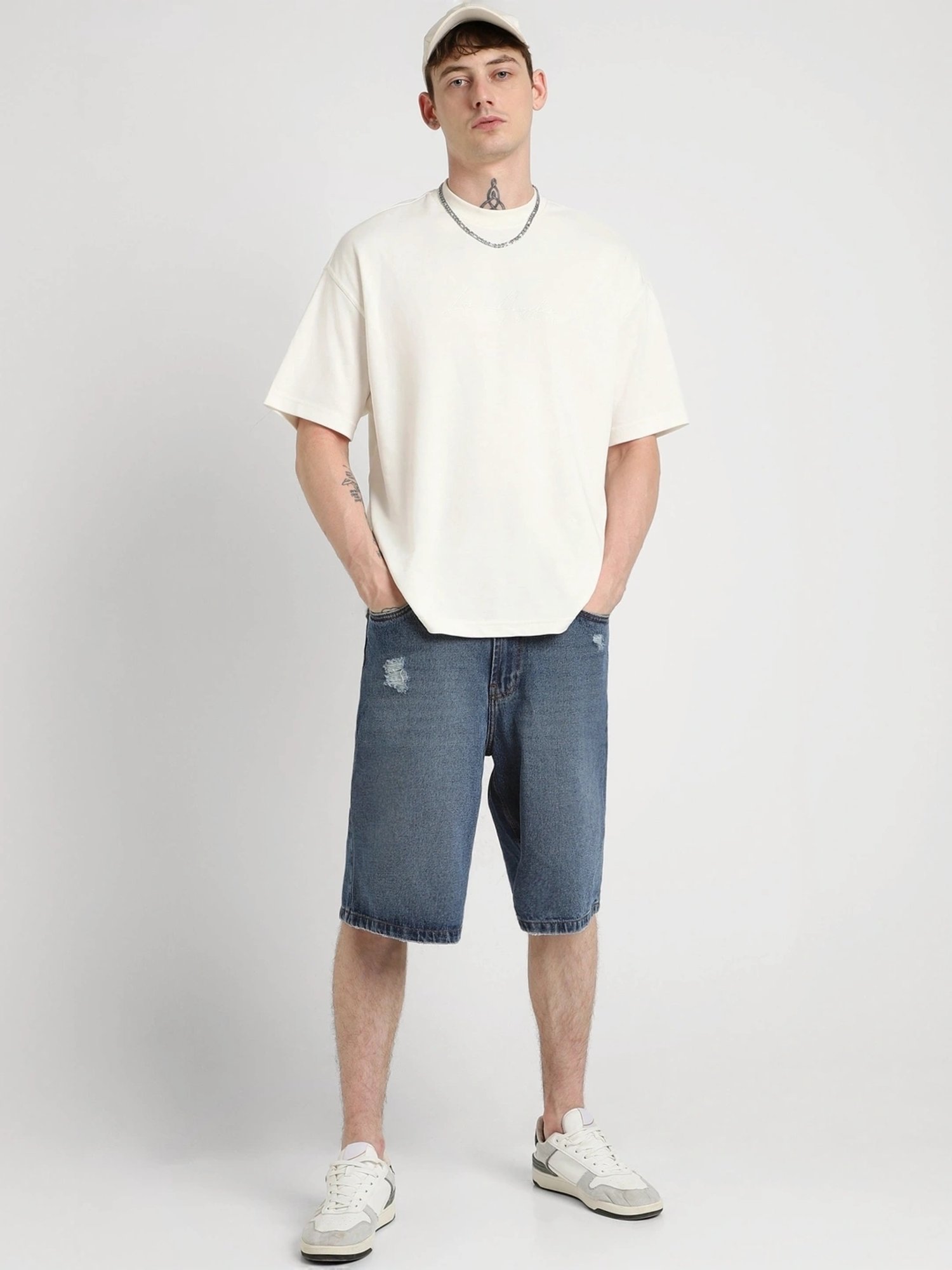 Forever 21 Navy Boxy Fit Denim Shorts