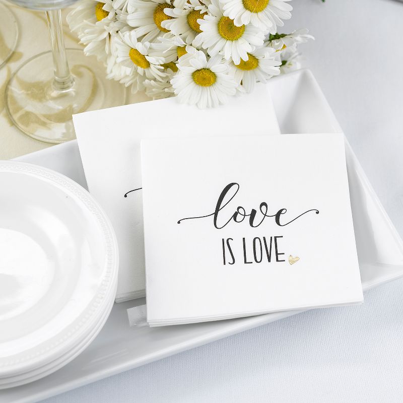 50ct 'Love is Love' Napkins White
