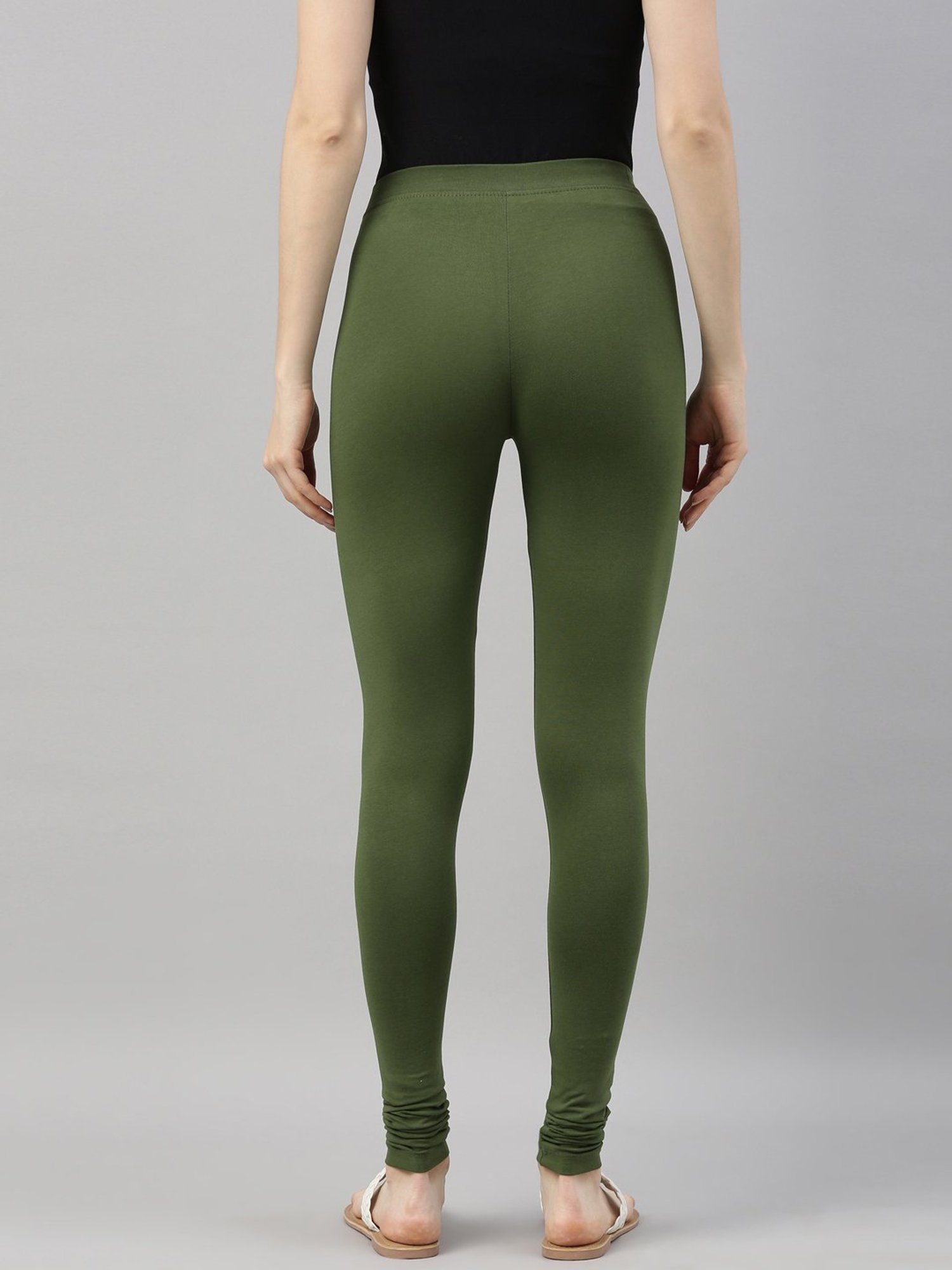 TWIN BIRDS Green Cotton Full Length Leggings
