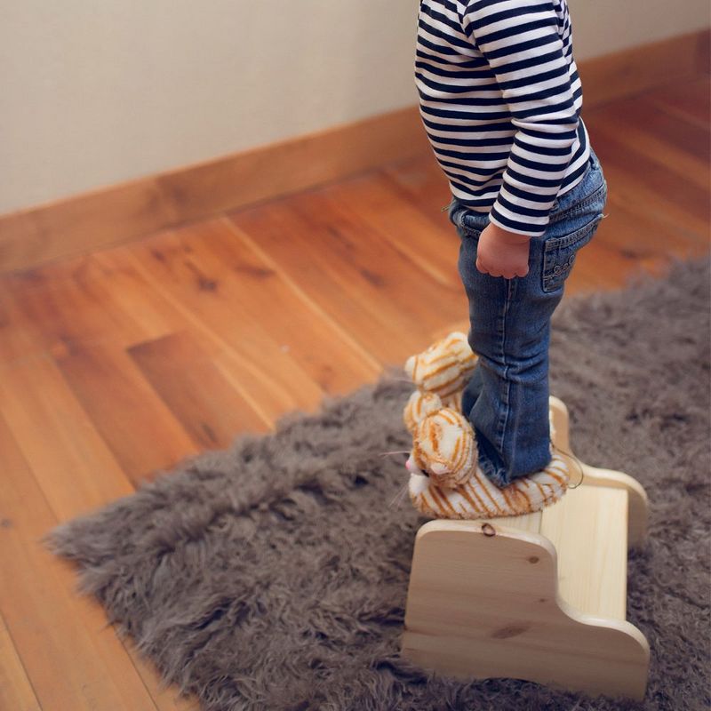 Little Colorado 105WDUNF Durable Wooden Supportive Stepping Stool and Chair for Kids Bathroom, Kitchen, Bedroom, and Garage, with Handle, Unfinished