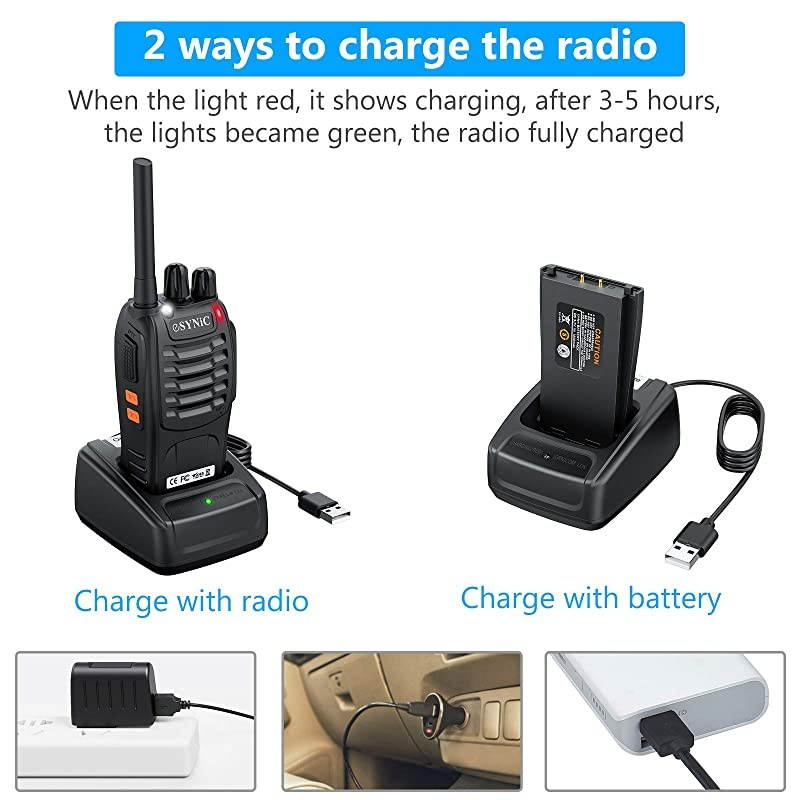 Rechargeable Walkie Talkies with Earpieces 2pcs Long Range TwoWay Radios 16 Channel UHF USB Cable Charging Walky Talky Handheld Transceiver with Flashlight