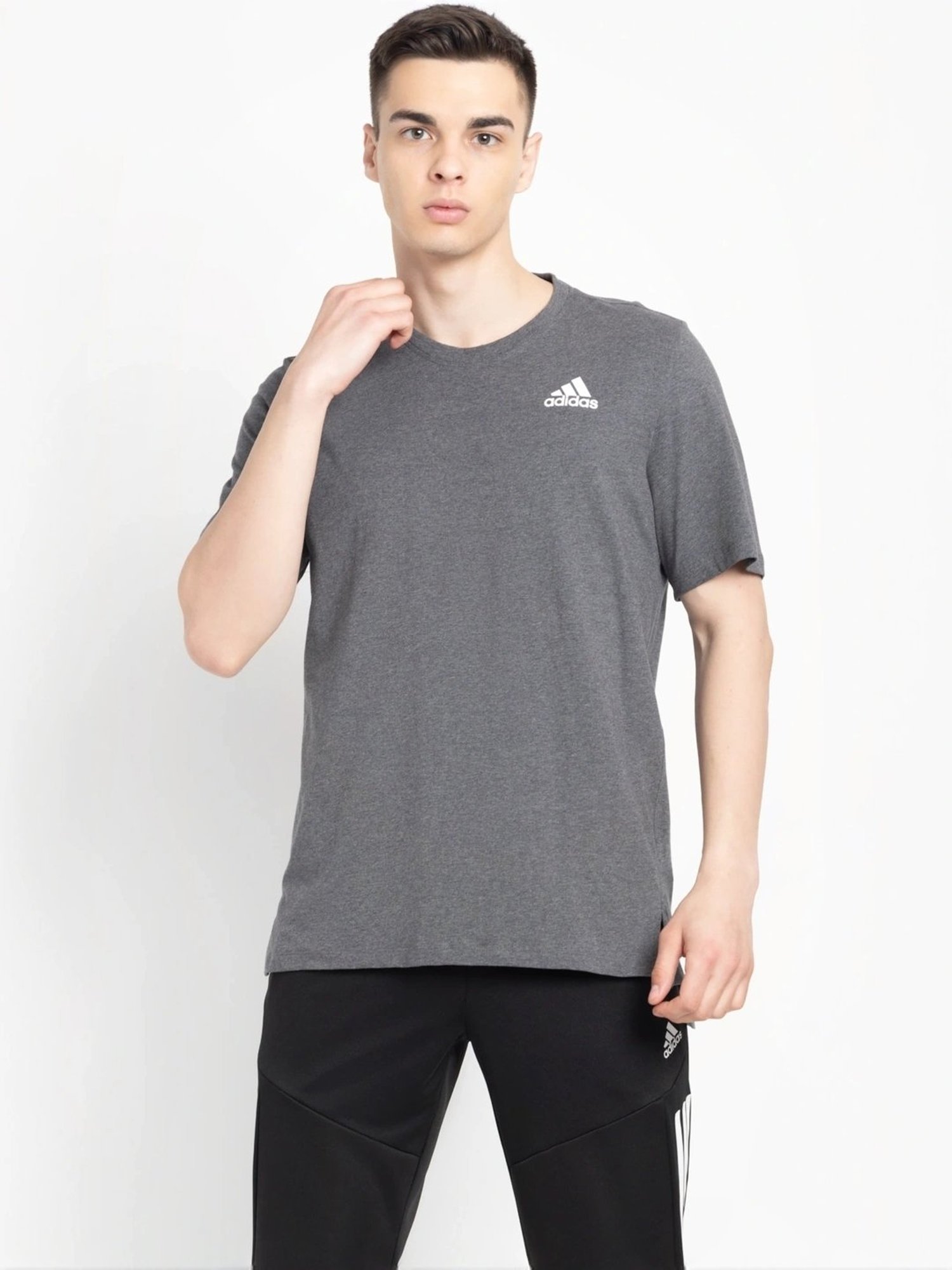 Adidas Grey Cotton Regular Fit T-Shirt