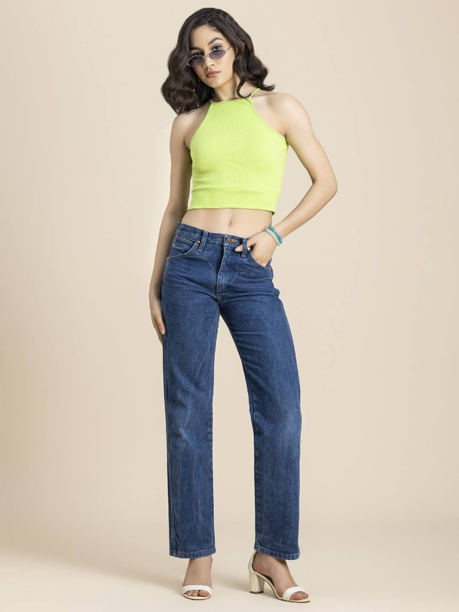 Moomaya Lime Slim Fit Crop Top