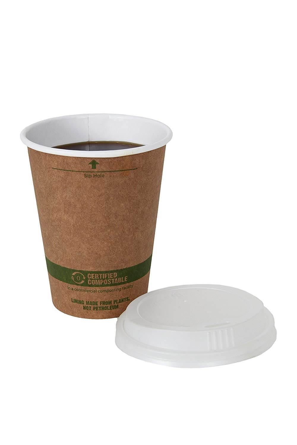 World Centric 100% Biodegradable, 12 Ounce Kraft Coffee Hot Cup and Lid, 50 Pack