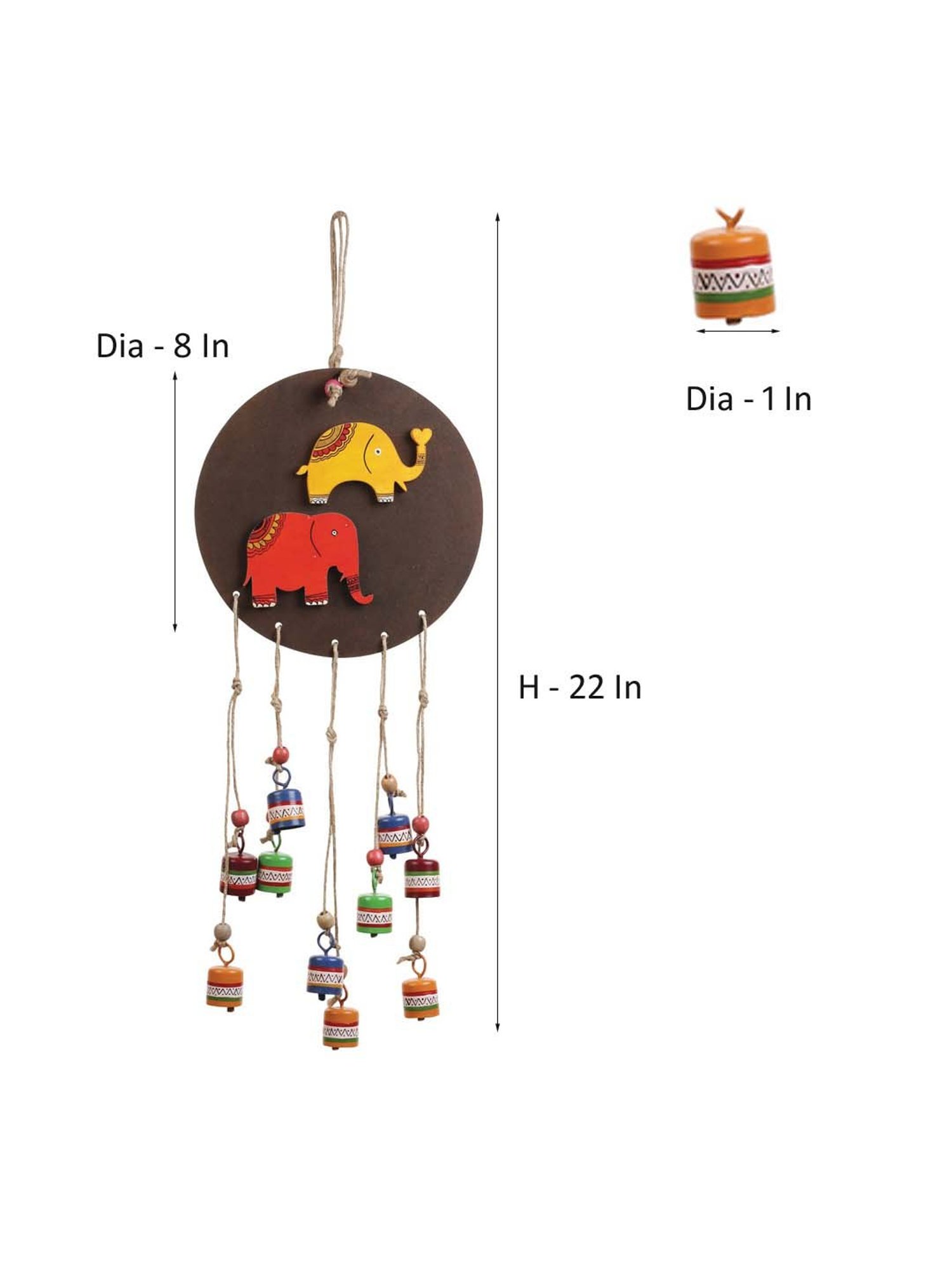 VarEesha Multicolor Wood Elephant on Circle Tinkle Bells Windchime - Set of 1