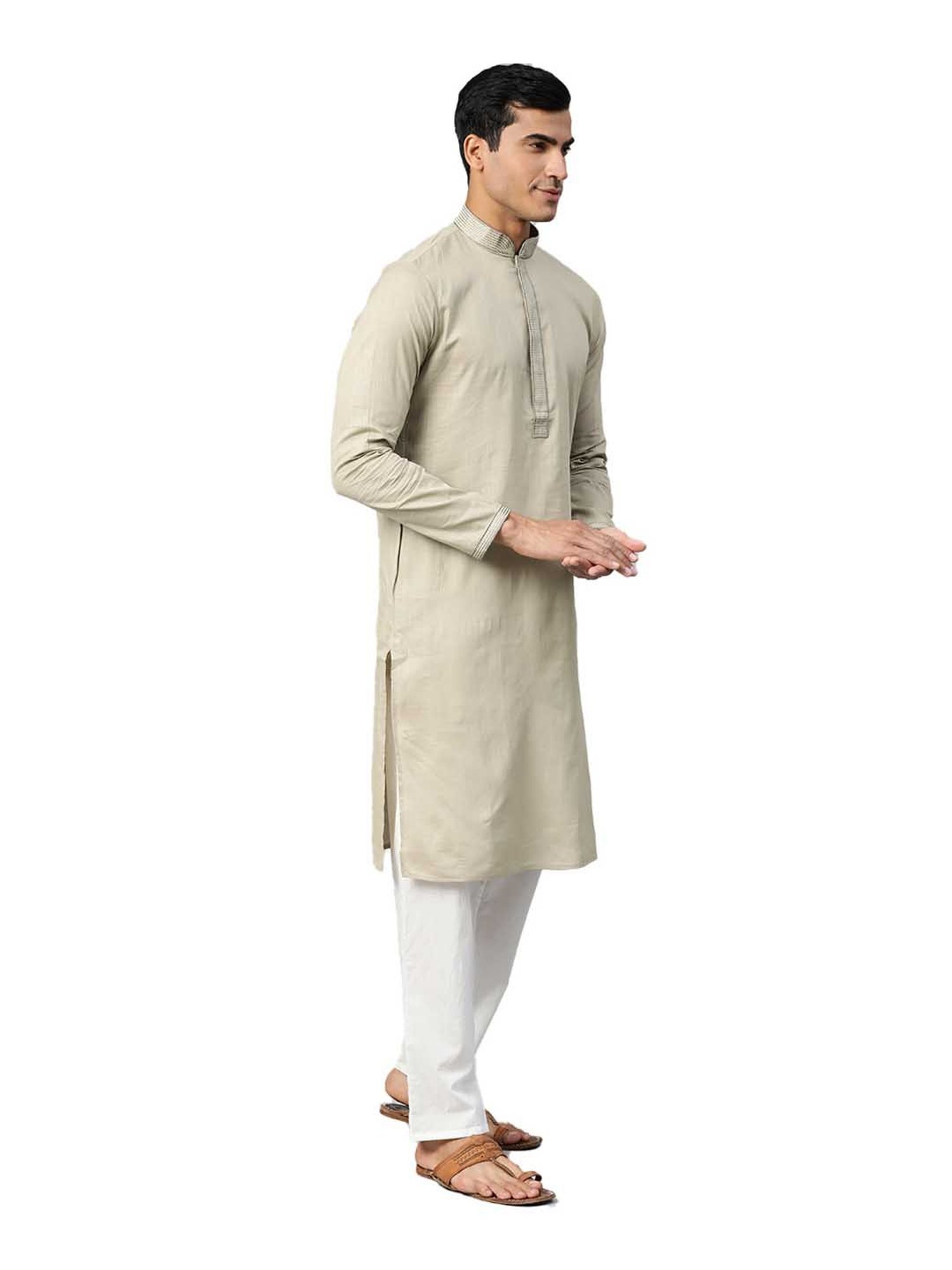 Manthan Light Grey Regular Fit Solid Kurta