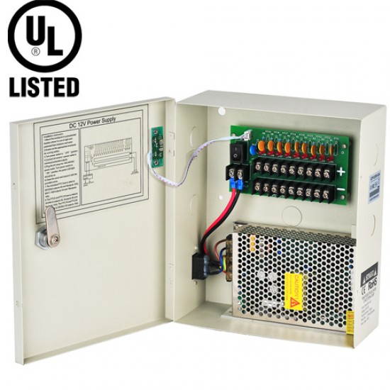 Power Supply Distribution Box - 12V DC 9 channels 10 Amps PTC Fuse UL Listed