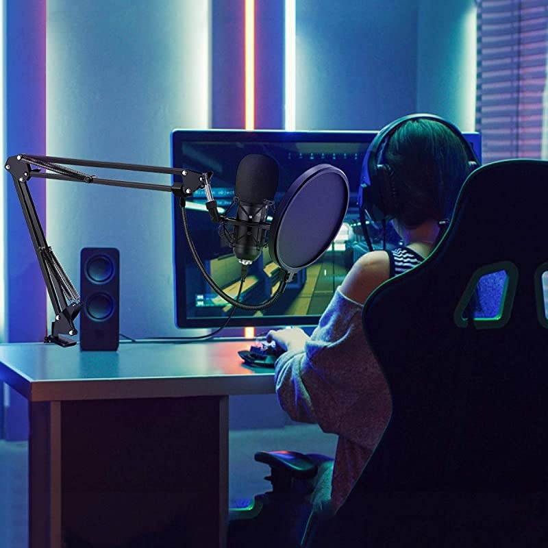 USB Microphone Kit 192KHZ24BIT Plug amp Play Computer PC Microphone Studio Streaming Cardioid Mic with Boom Arm Shock Mount Pop Filter for Recording Broadcasting YouTube Gaming Voice