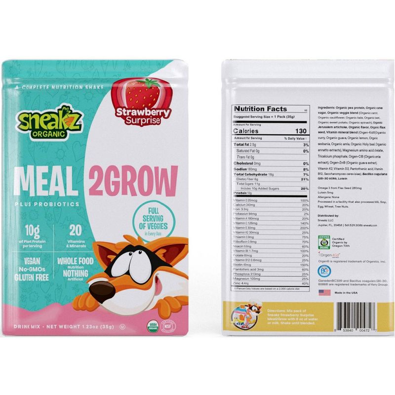 Sneakz Organic Meal2Grow Drink Mix - Strawberry - 10ct