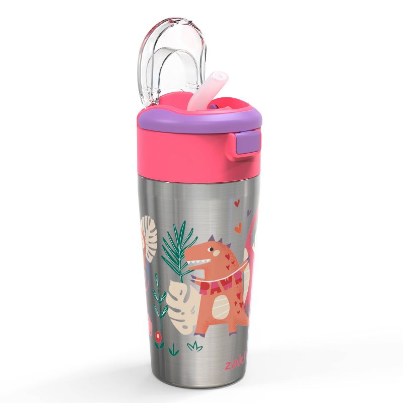 Zak Designs 12oz Double Wall Stainless Steel Vacuum Straw bottle – Dino Girl
