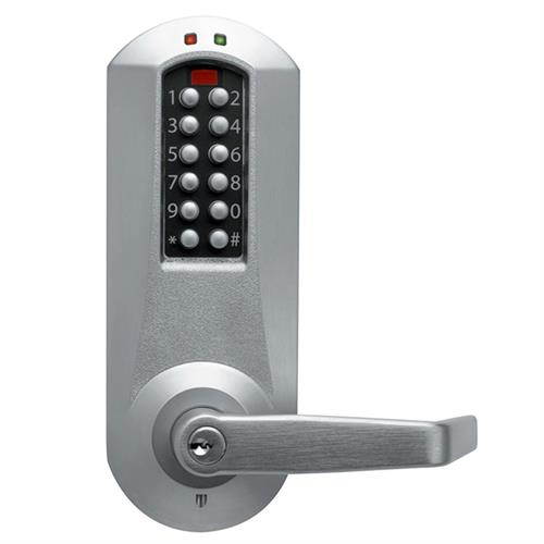 Simplex E5031XKWL-26D Satin Chrome US26D Electronic Pushbutton Door Lock With Key Override For K-I-L Kaba Cylinders With Kaba 90 Keyway