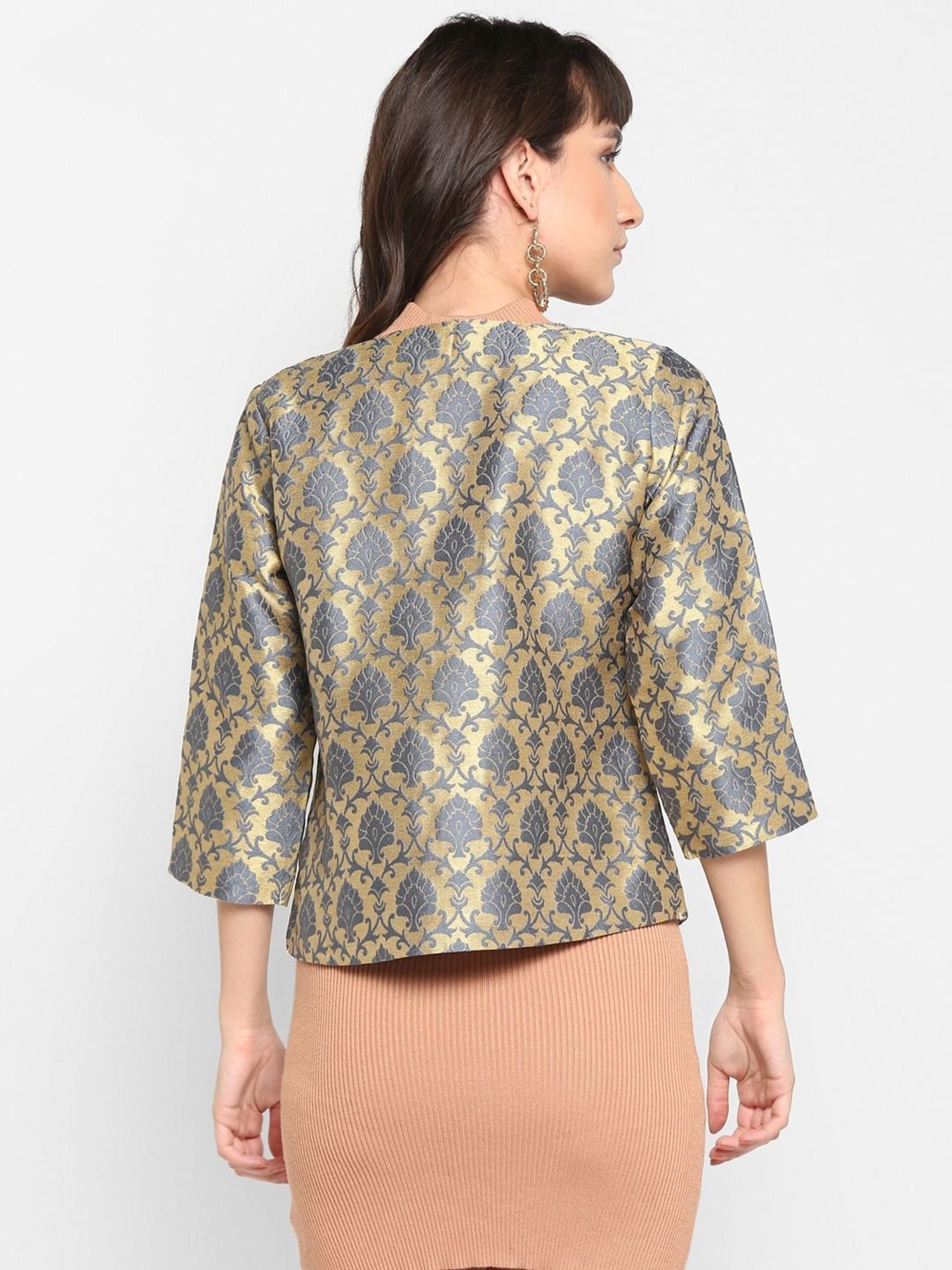 Hangup Golden & Grey Jacquard Pattern Shrug