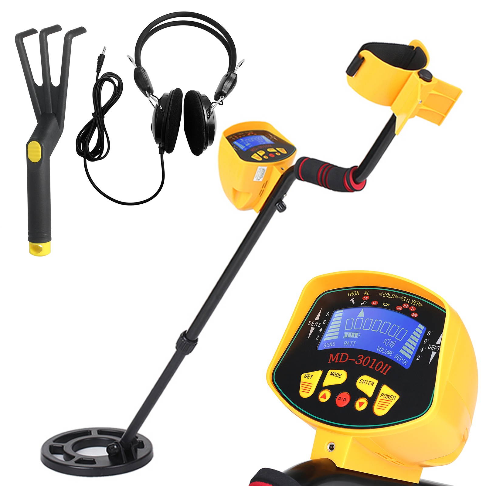 High Sensitivity High Performance Metal Detector MD3010II Underground Metal Detector Gold Digger Treasure Hunter Metal Finder Treasures Seeking Tool + Earphone + Rake