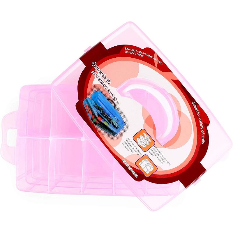 Clear Pink Bead Organizer, Storage Box with Compartments (9.8 x 6.5 x 7.25 In)