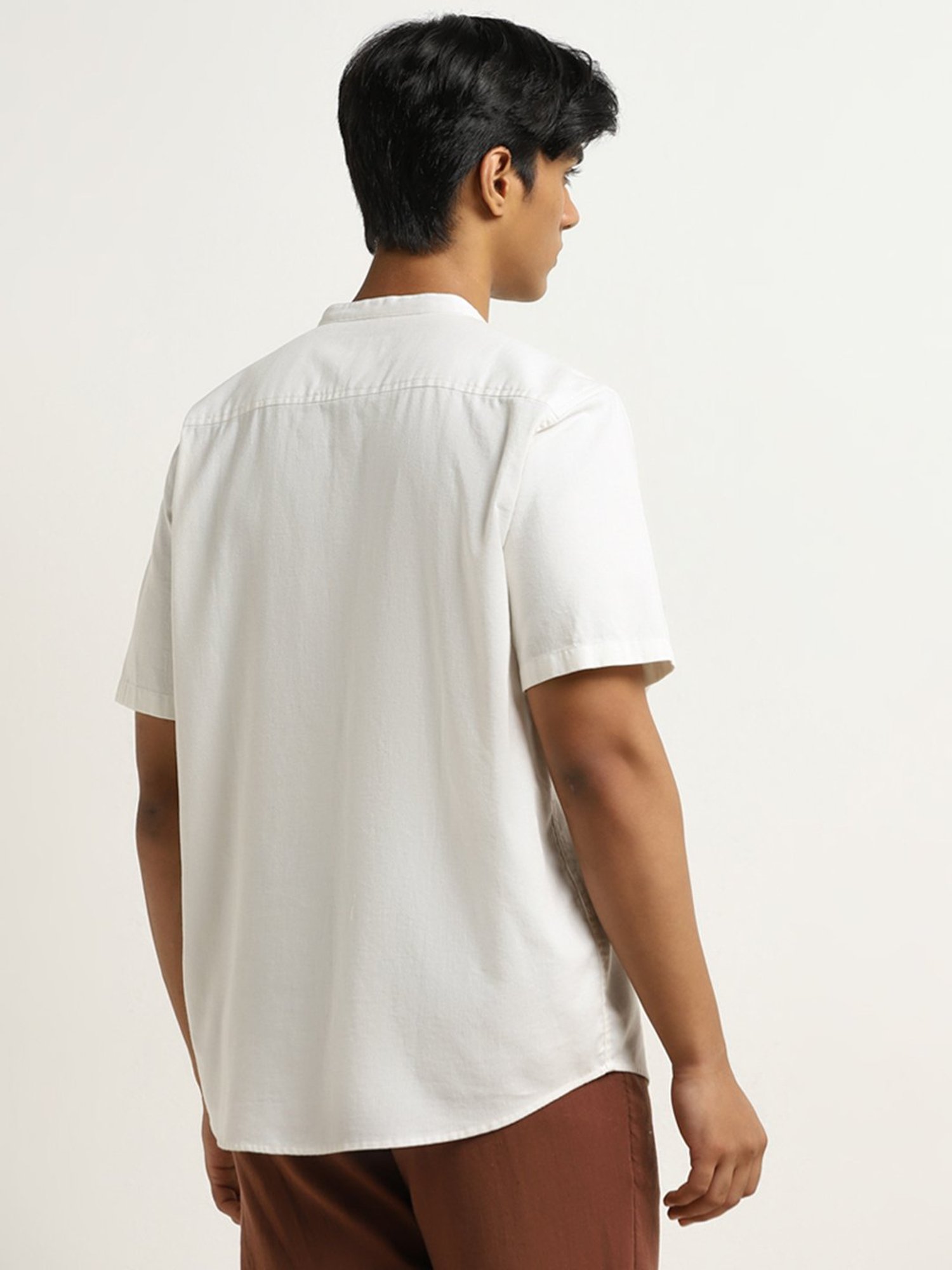 ETA by Westside Off-White Solid Resort-Fit Cotton Shirt