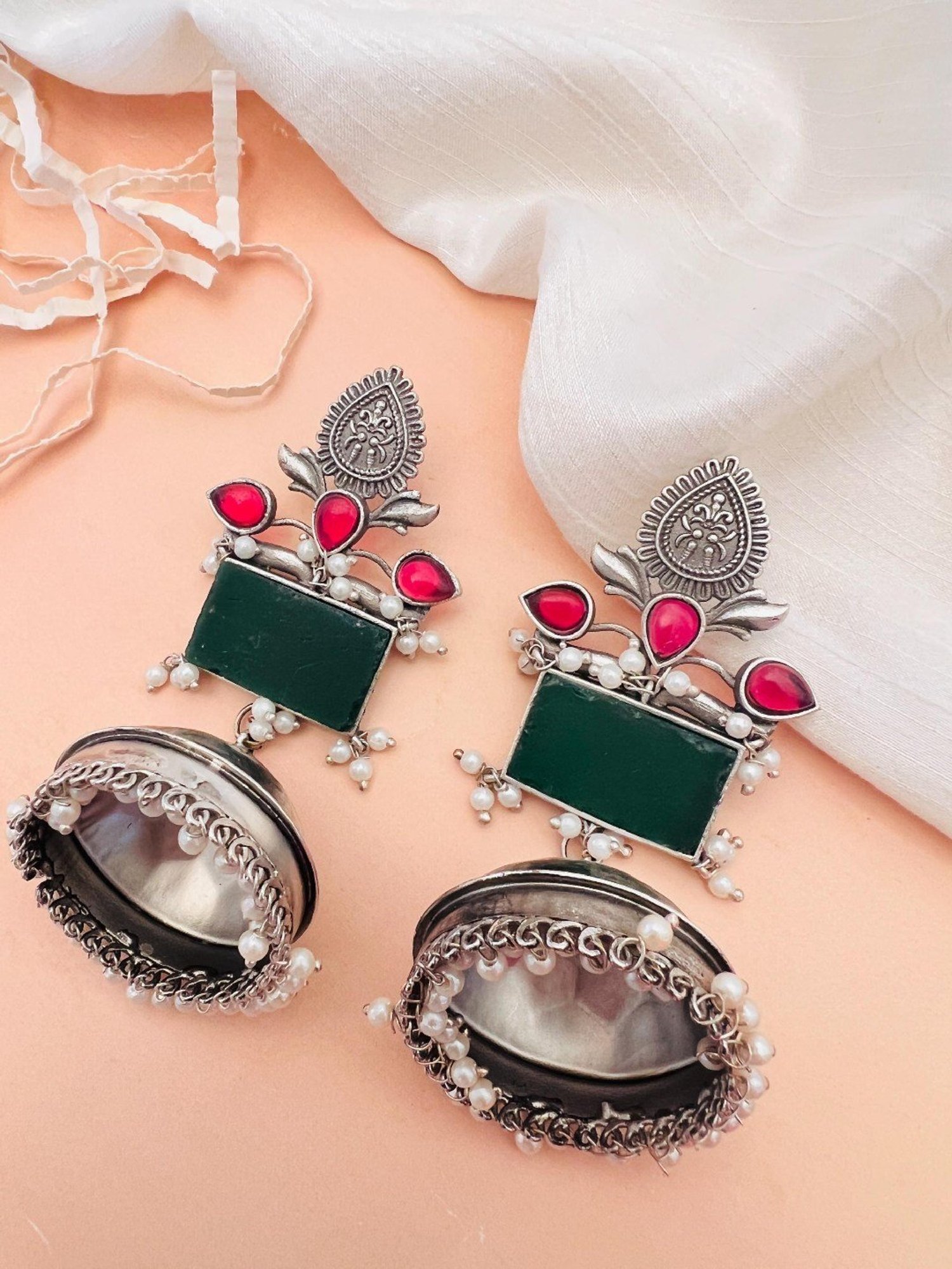 Abdesigns Classic Long Oxidize Jhumki Earrings