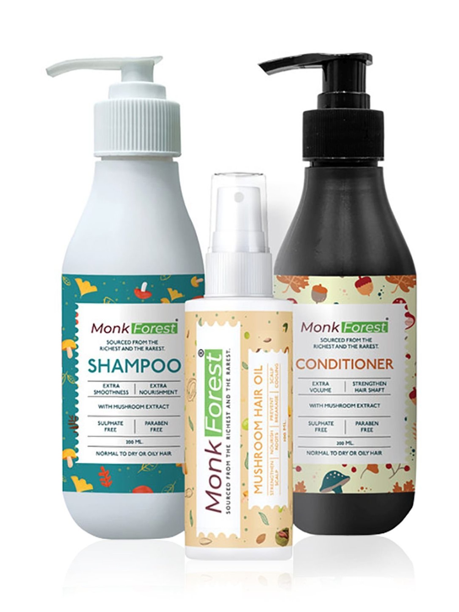 Monk Forest Mushroom Hair Shampoo, & Conditioner & Hair Oil with Cooling Effect