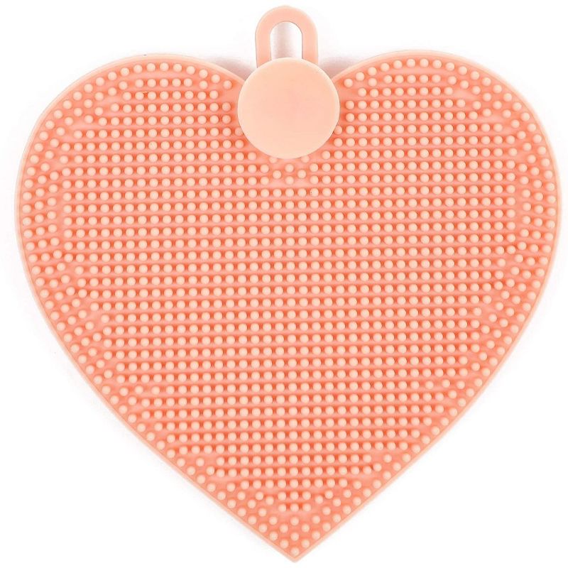 4-Pack Silicone Sponge Scrubber Kitchen Dish Cleaning Washing Brush Trivet Pad, 4.8"x5" Pink Heart