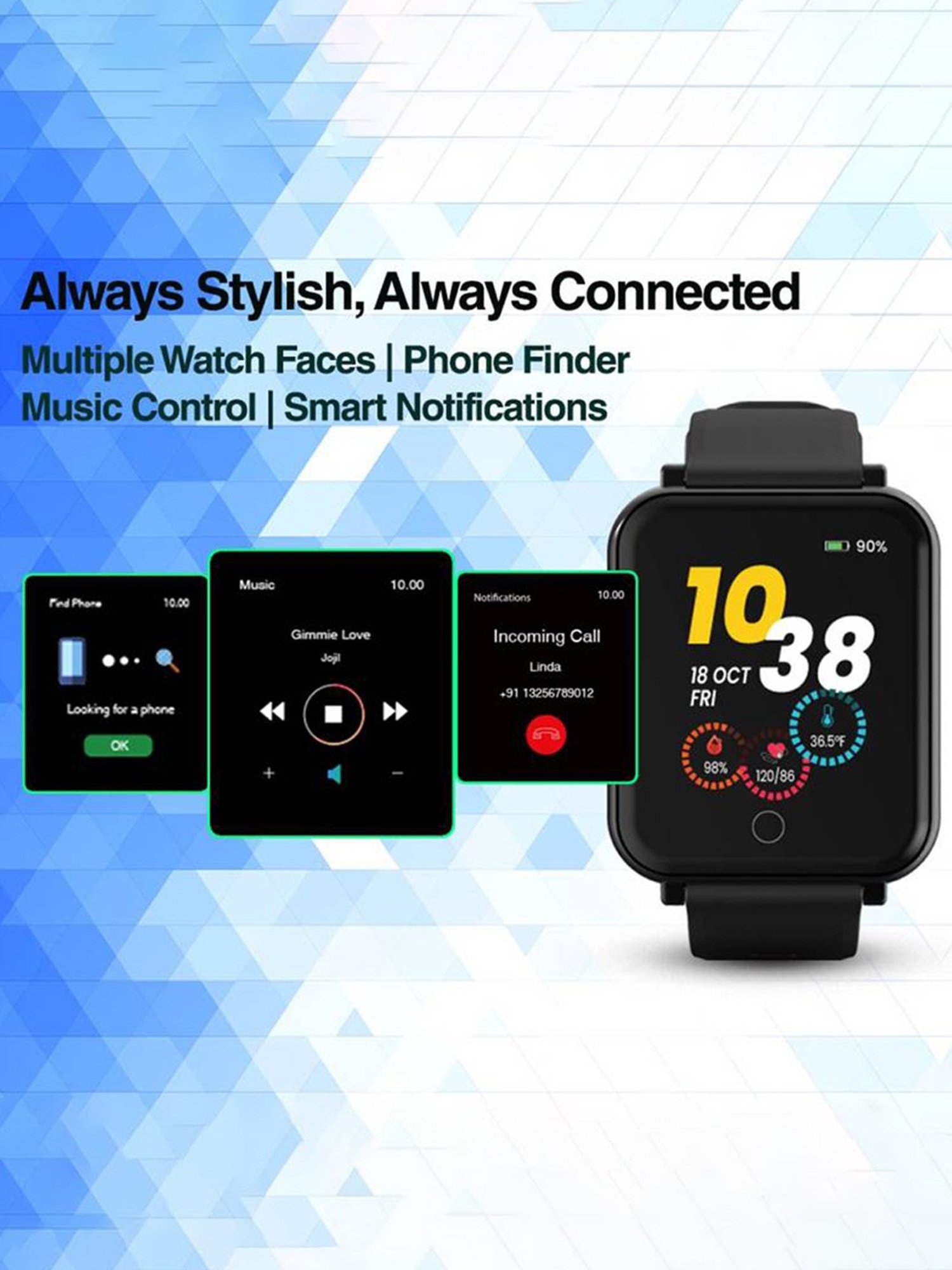 GOQii Smart Vital Plus 1.57 inch HD Full Touch, SpO2 with 3 Month Health Coach Smartwatch (Black)