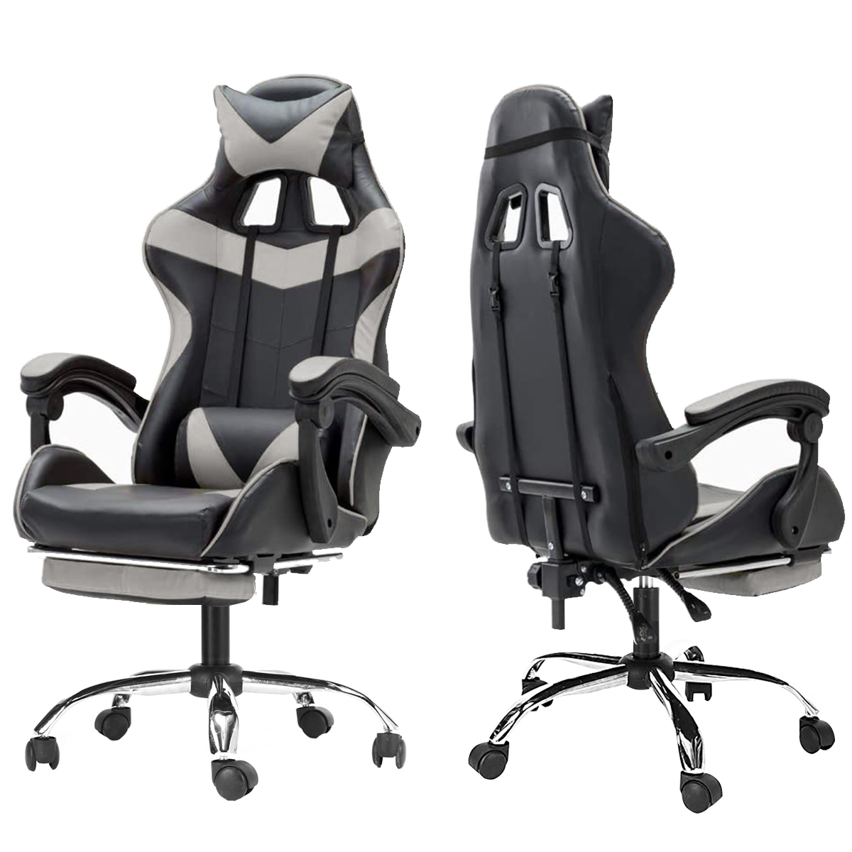 Leather Home Office Gaming Chair High Back Swivel Recliner Seat with Footrest