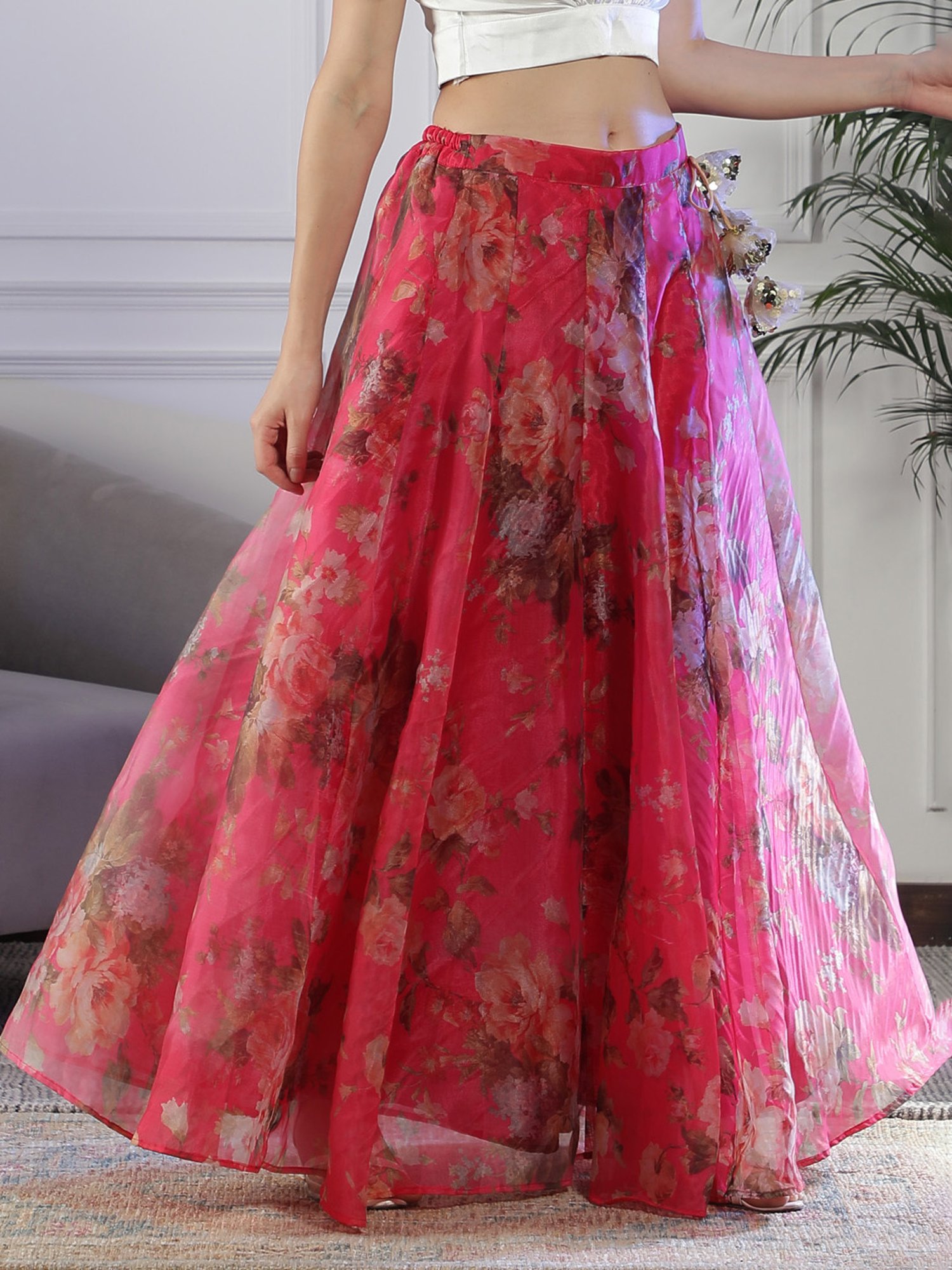 NEUDIS Magenta Floral Print Maxi Lehenga Skirt