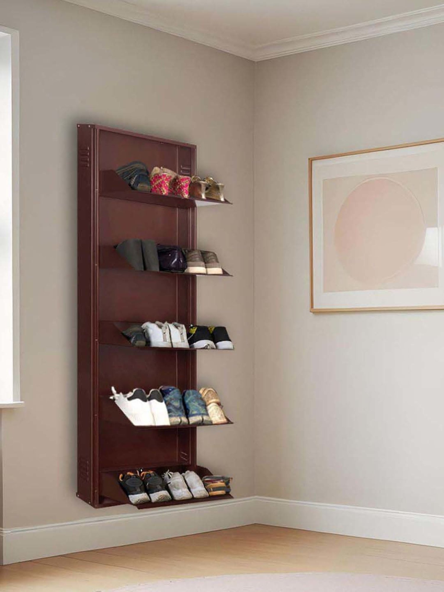 Delite Kom Metal Shoe Rack - 20" 5 Shelf, Coffee, PowderCoat, Wall Mount, DIY