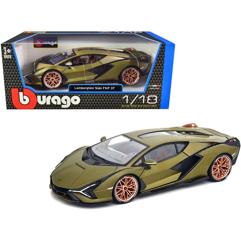 Lamborghini Sian FKP 37 Green Metallic with Copper Wheels 1/18 Diecast Model Car by Bburago
