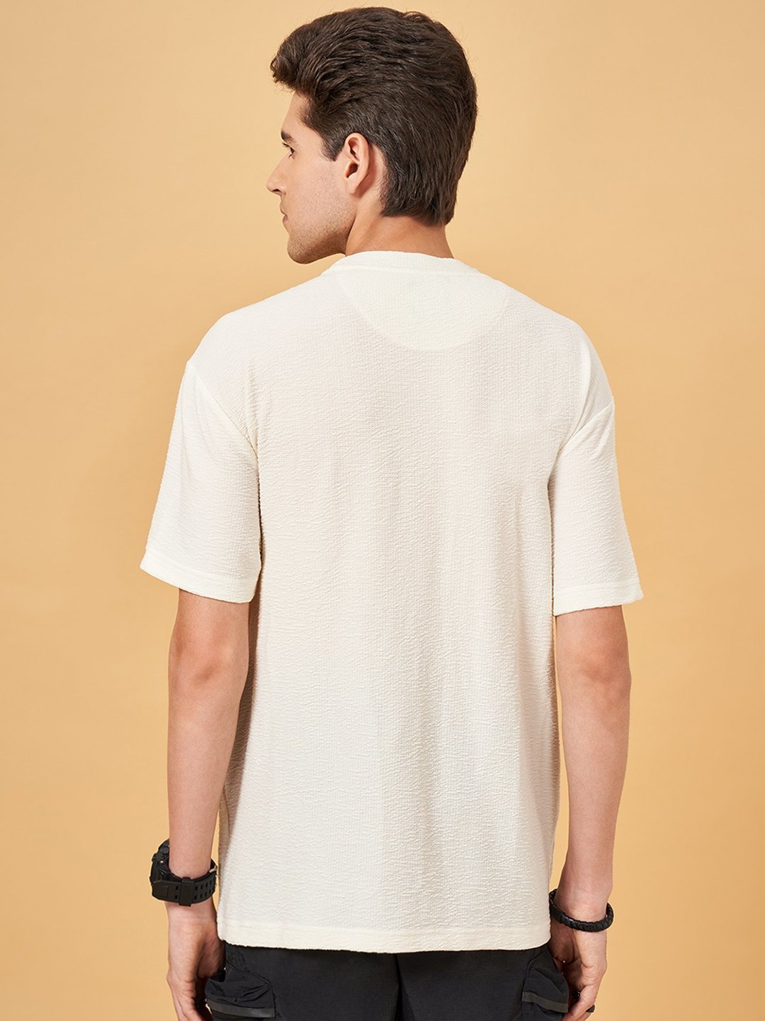 Street 808 By Pantaloons Antique White Loose Fit T-Shirt