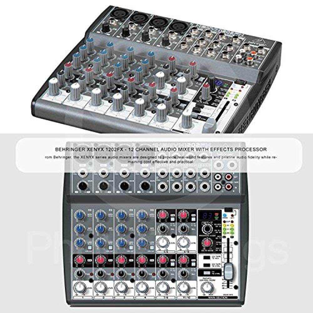 Behringer XENYX 1202FX 12 Channel Audio Mixer w/ Effects Processor and Bundle w/ Headphones + Cables + Fibertique Cloth