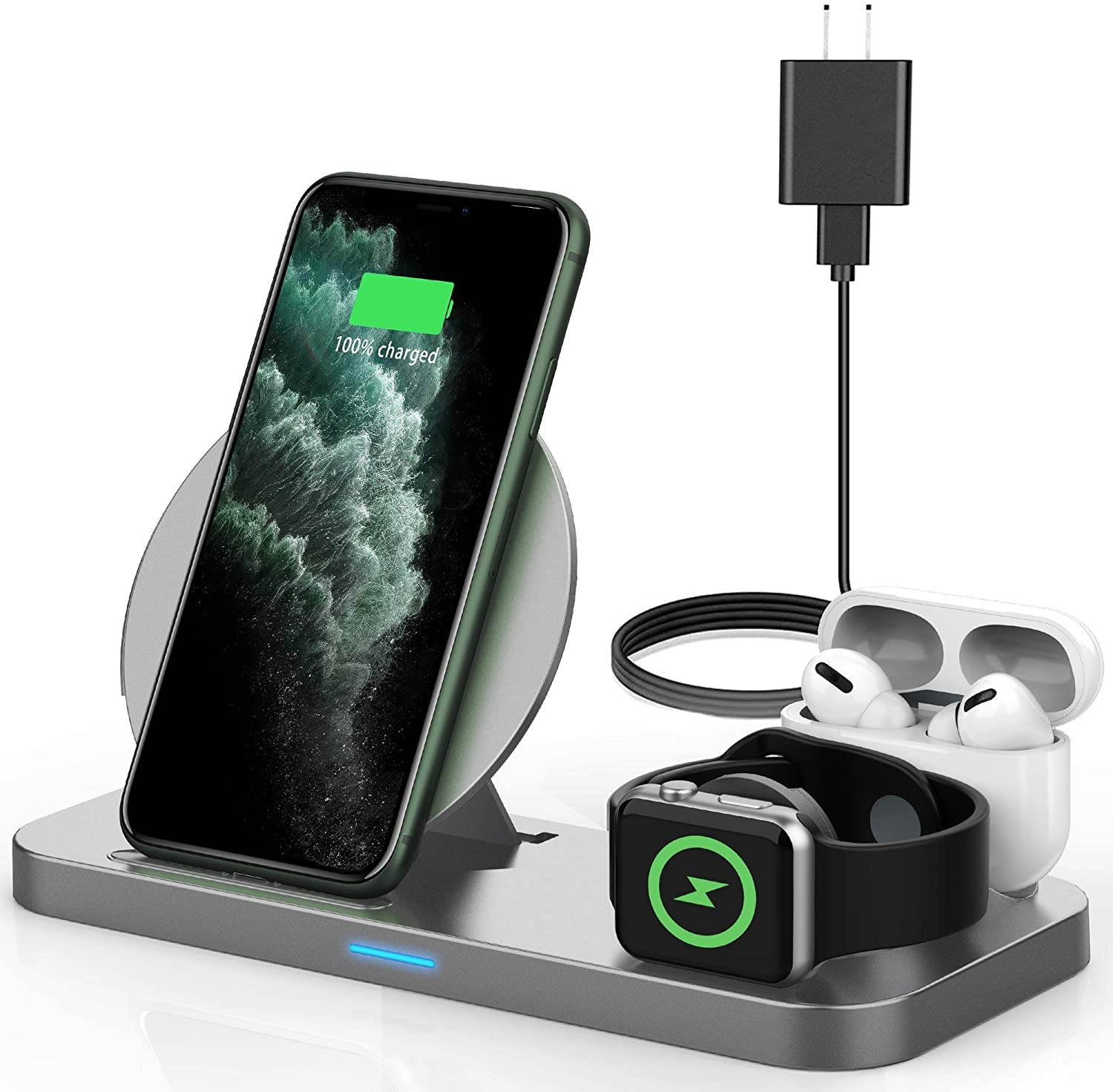 Latest 2020 Wireless Charger, 3 in 1 Qi-Certified Wireless Charging Station for AirPods Pro Apple Watch Series 5/4/3/2/1,Fast Charging Stand Dock for iPhone 11 Pro/11 Pro Max/XS Max/XR/X (Grey