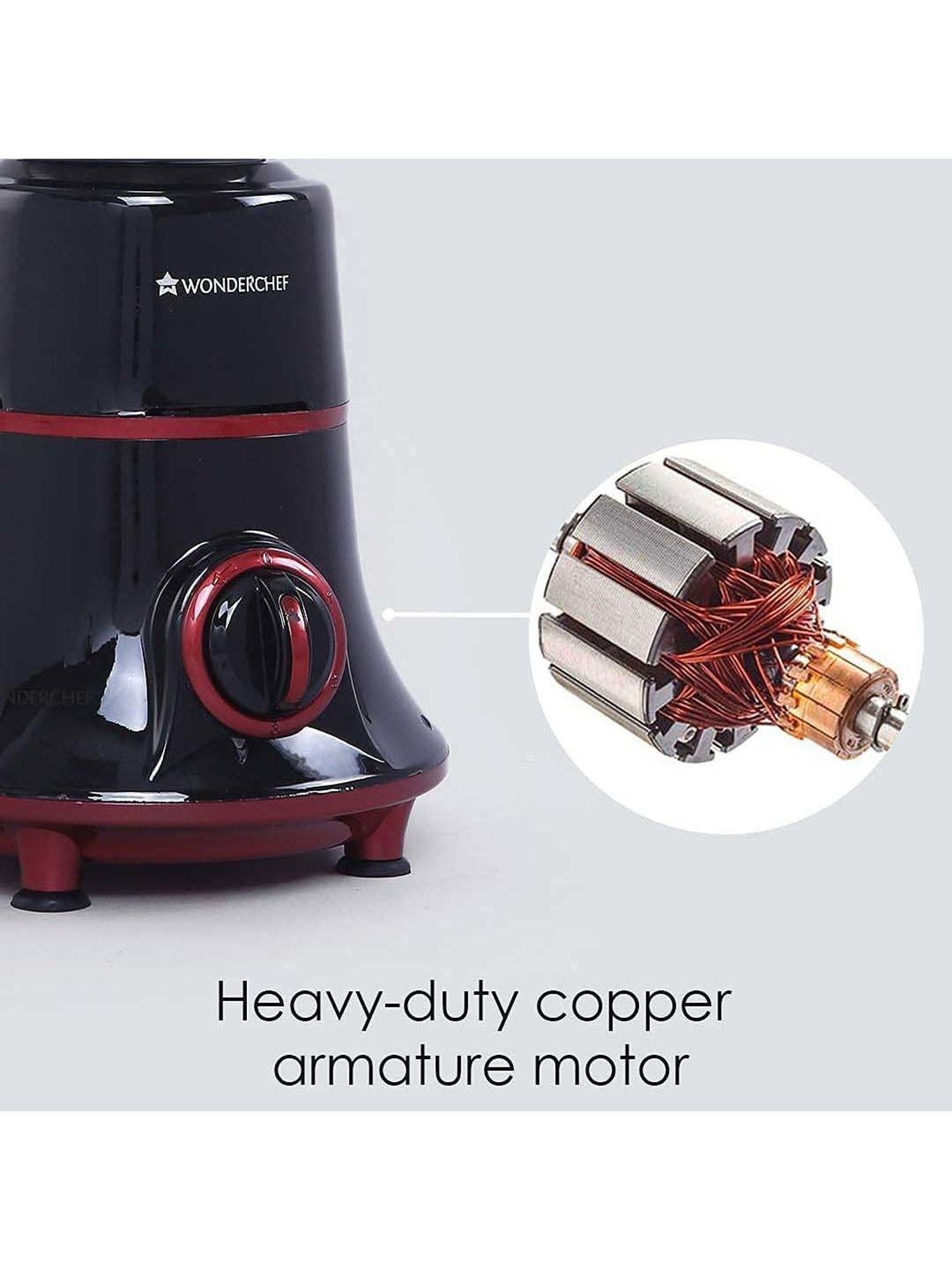 Wonderchef Glory 750W  Mixer Grinder with 4 Stainless Steel Jars & 5 Years Warranty (Black & Red)