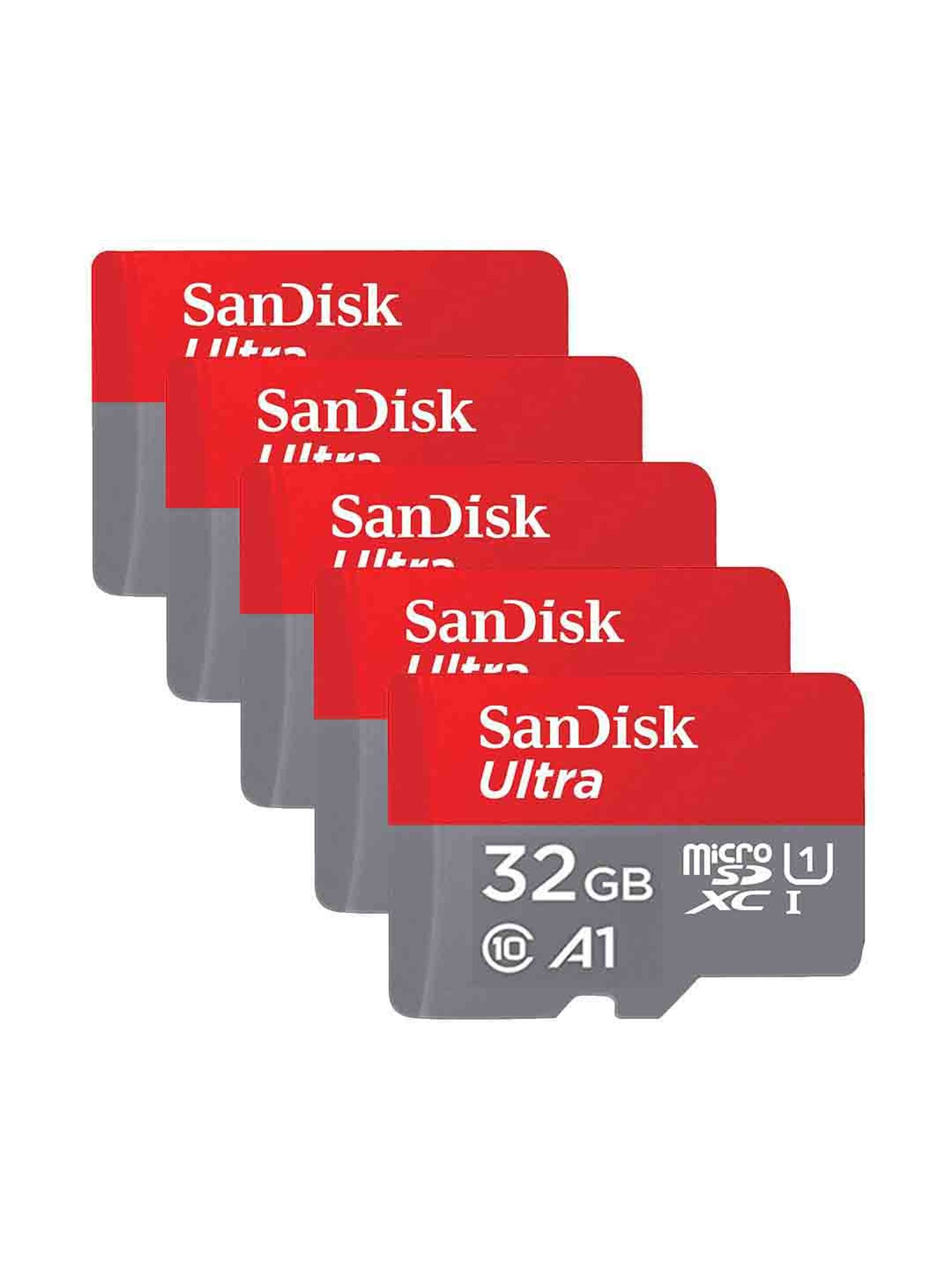 SanDisk SDSQUA4-032G-GN6MN 32GB Ultra microSD Memory Card Pack of 5 (Red/Grey)