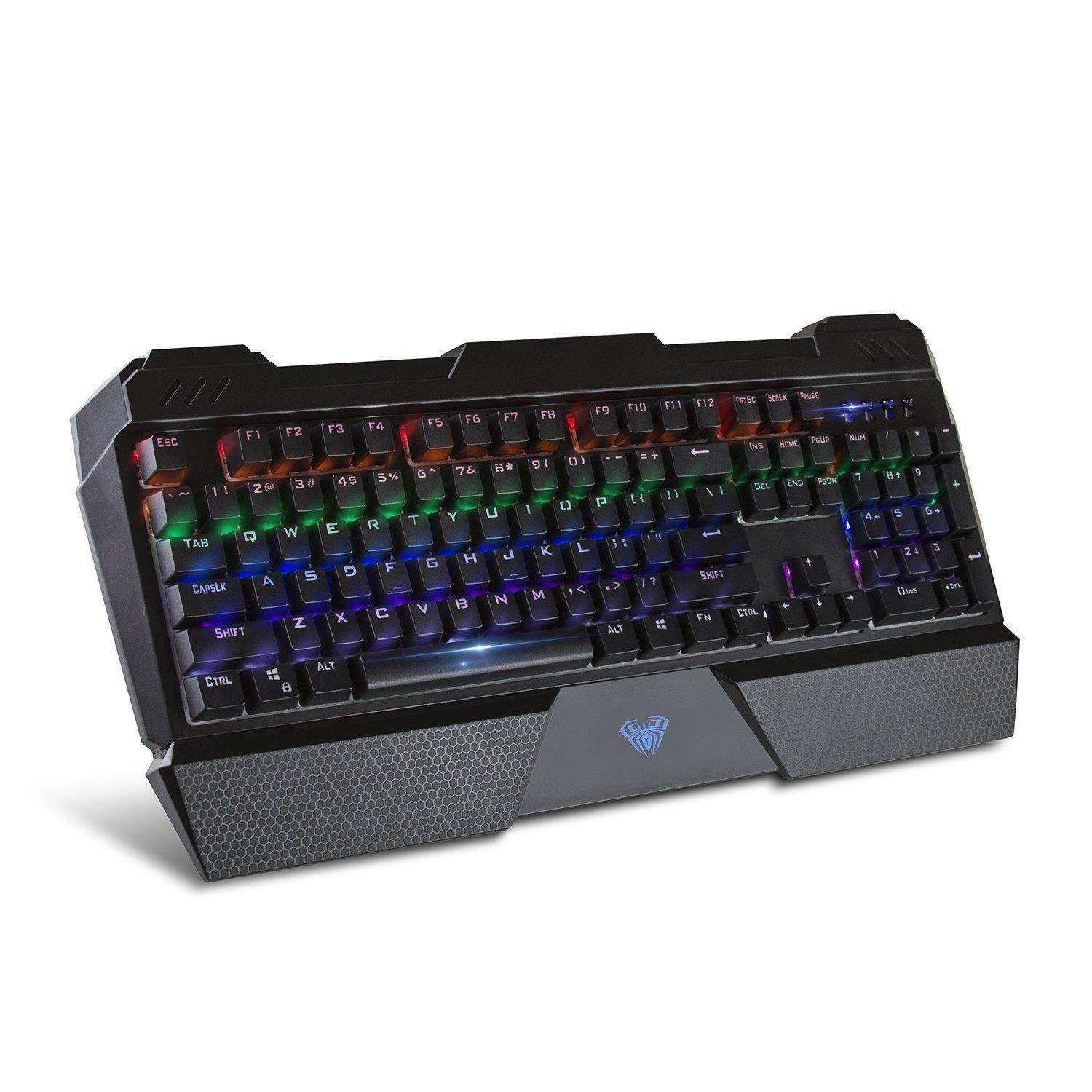 AULA Sapphire LED Backlit Mechanical Gaming Keyboard with Blue Switch, 104 Keys Ergonomic keyboard USB Wired Keyboard for Computer