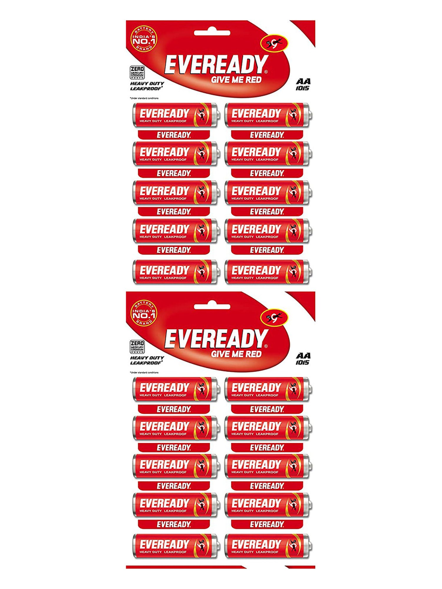 Eveready AA-1015 AA Batteries Strip of 10 - Pack of 2 (Red)