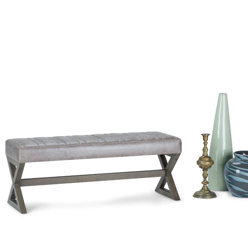 48" David Ottoman Bench Distressed Gray Taupe Faux Air Leather - WyndenHall