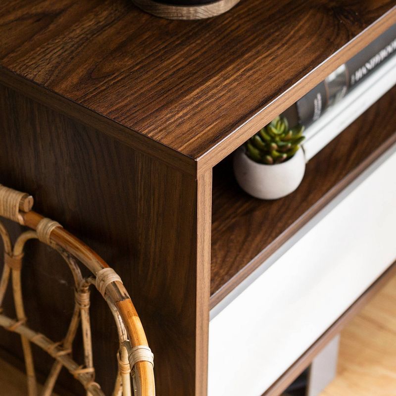 Modern 3 Drawer Low Console TV Stand for TVs up to 65" Dark Walnut - Saracina Home