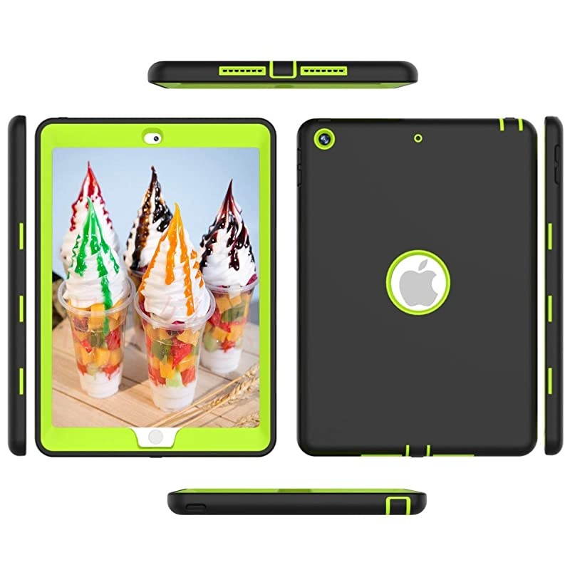 1st Generation Ipad Case IPad 6th 5th Generation Case Caver HighImpact Shock Absorbent Silicone Hard Plastic Dual Layer Protective Case Black Green
