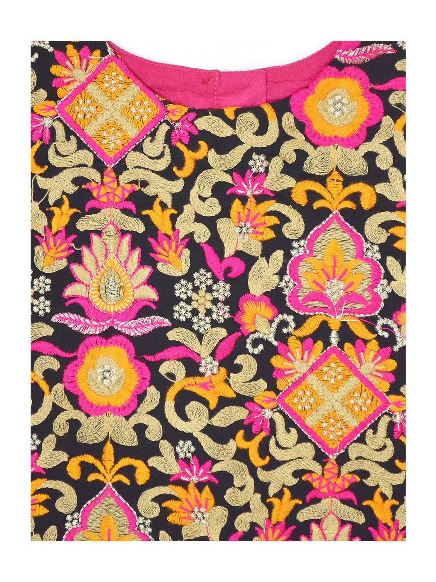 A.T.U.N. Fuchsia & Black Embroidered Lehenga with Blouse & Dupatta