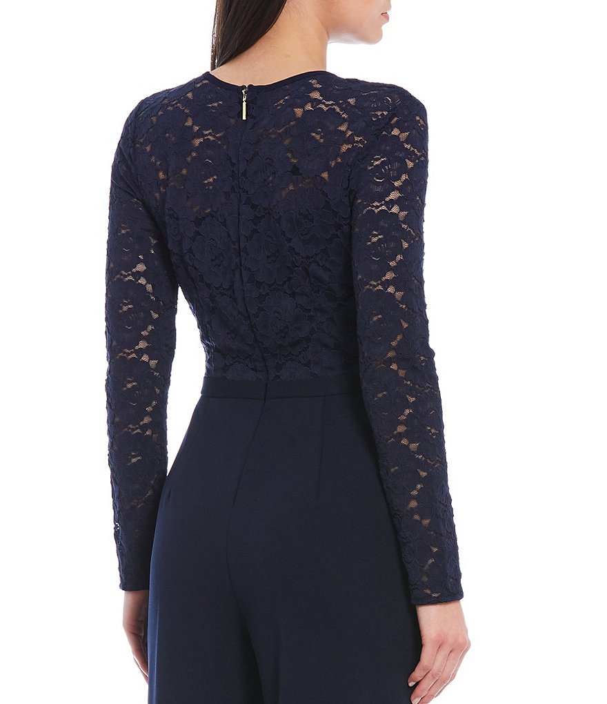 Tahari ASL Sequin Long Sleeve Crepe Jumpsuit