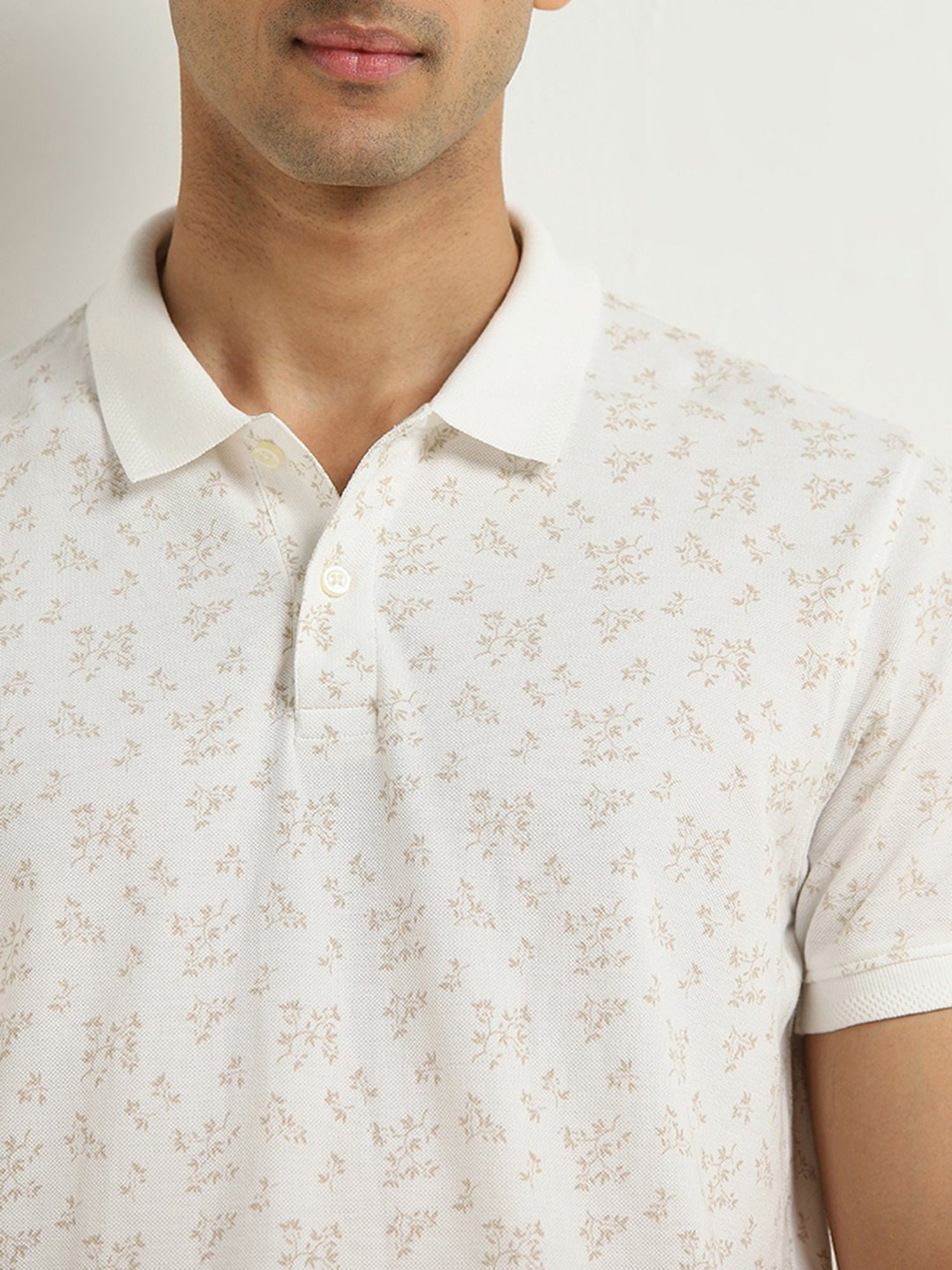 WES Casuals by Westside White Printed Relaxed-Fit Polo T-Shirt