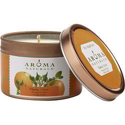 ONE 2.5x1.75 inch TIN SOY AROMATHERAPY CANDLE. COMBINES THE ESSENTIAL OILS OF ORANGE & CEDAR. BURNS APPROX. 15 HRS.