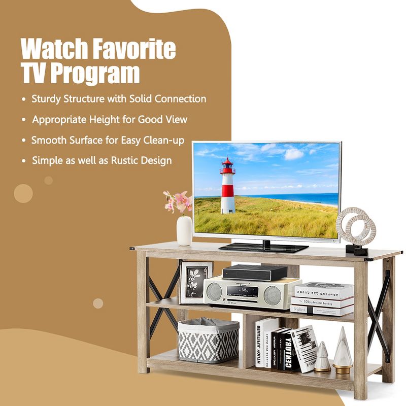 Costway Modern TV Stand for TV's up to 55" w/ 3-Tier Open Shelves