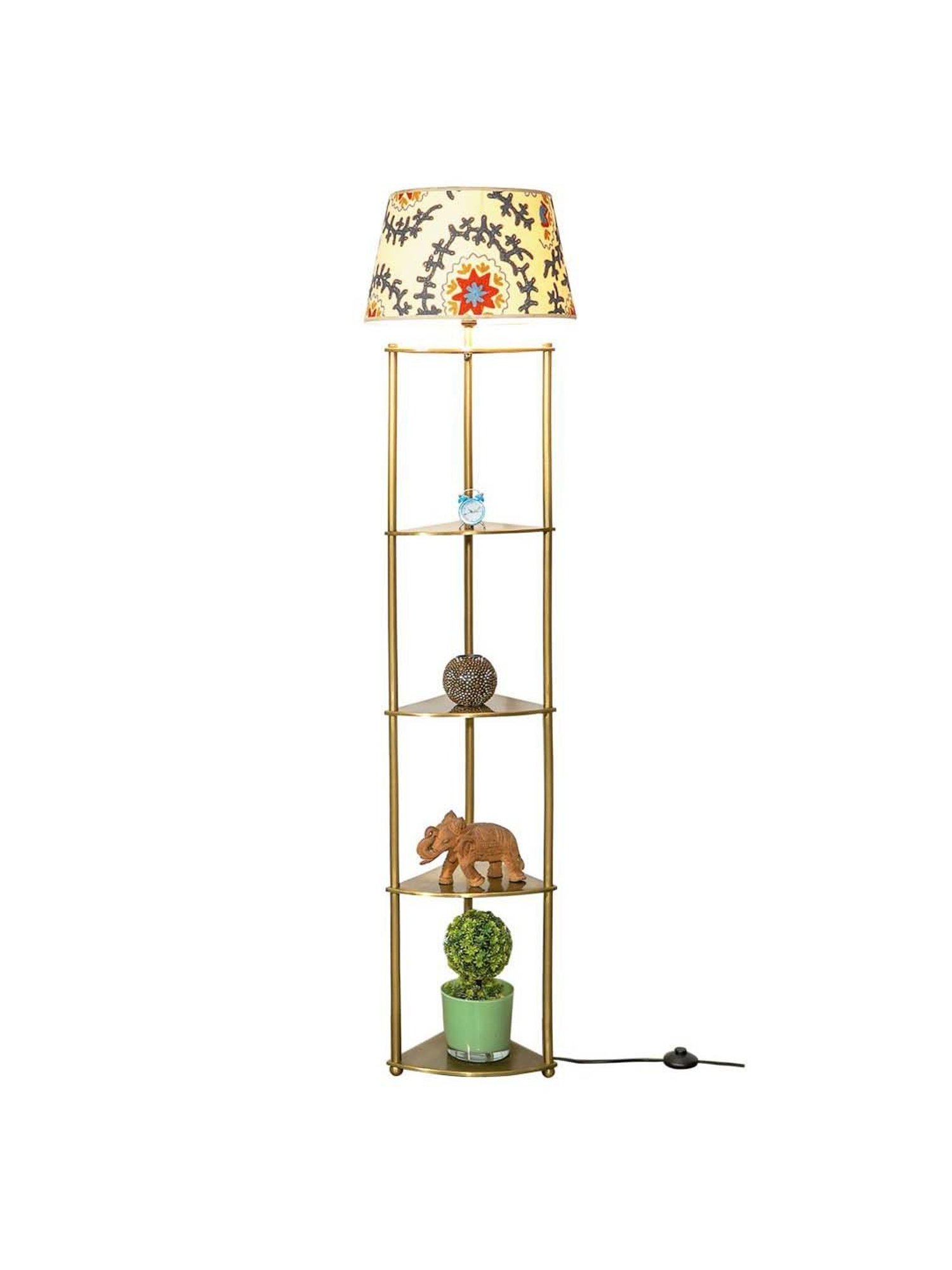 Kapoor E Illuminations Devan Antique Brass Metal Multiutility Shelf Floor Lamp