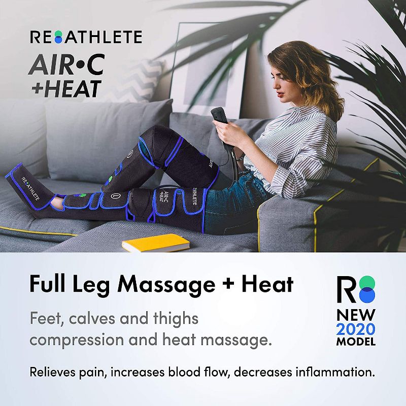 REATHLETE Athlete Air Compression Circulation Heating Pad Velcro Muscle Massager Boots with Handheld Remote Controller for Legs, Feet, and Calves