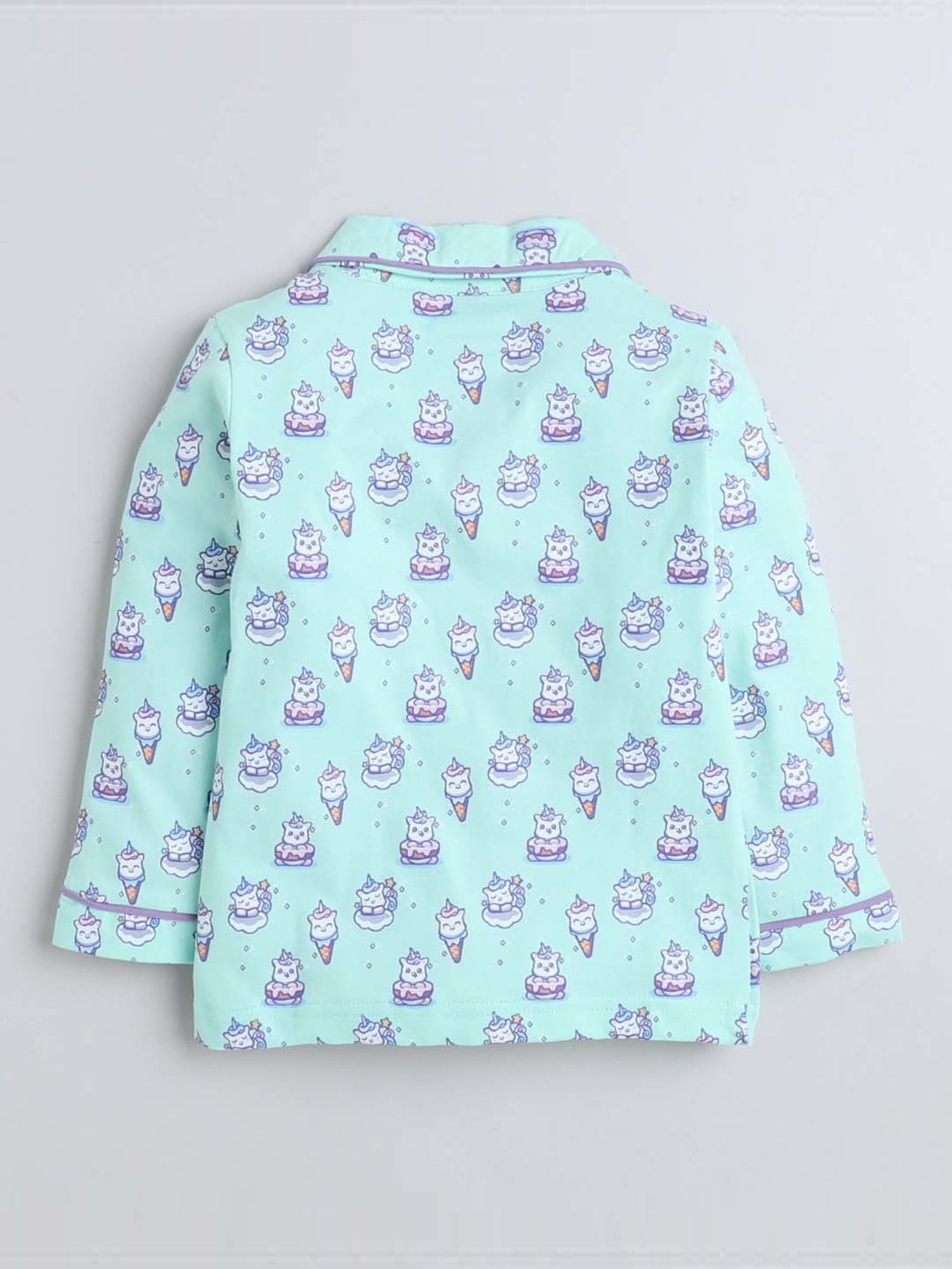 Bumzee Girls Mint Green Cotton Printed Full Sleeves Shirt Set