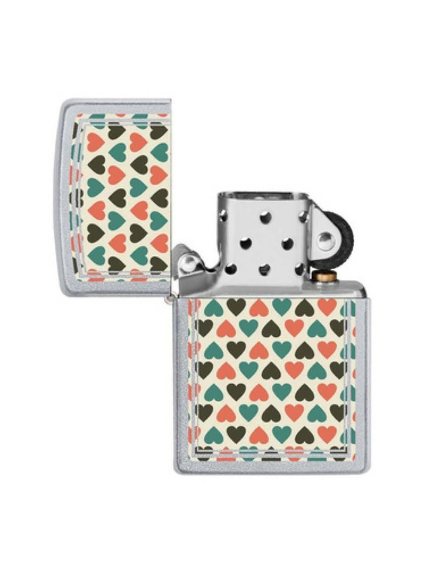 Zippo Multicolor Heart Design Satin Brass Pocket Lighter