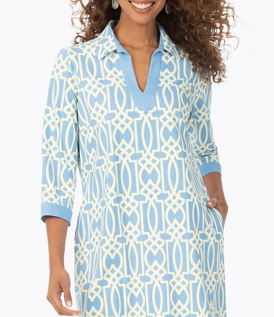 Foxcroft Parisian Geo Print V-Neck Popover Tunic Dress